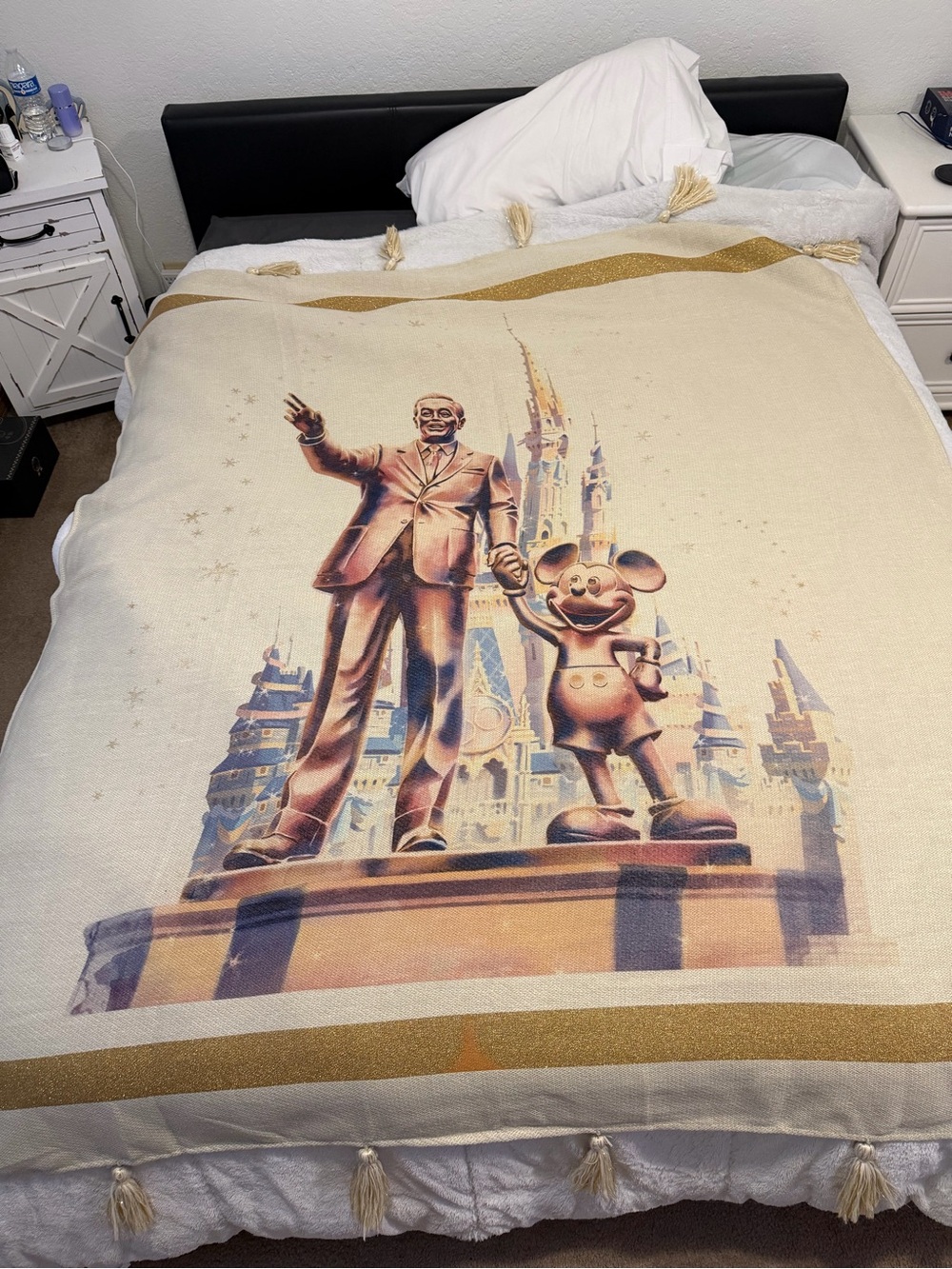 Disney Cream and Gold Partners Statue Throw Blanket